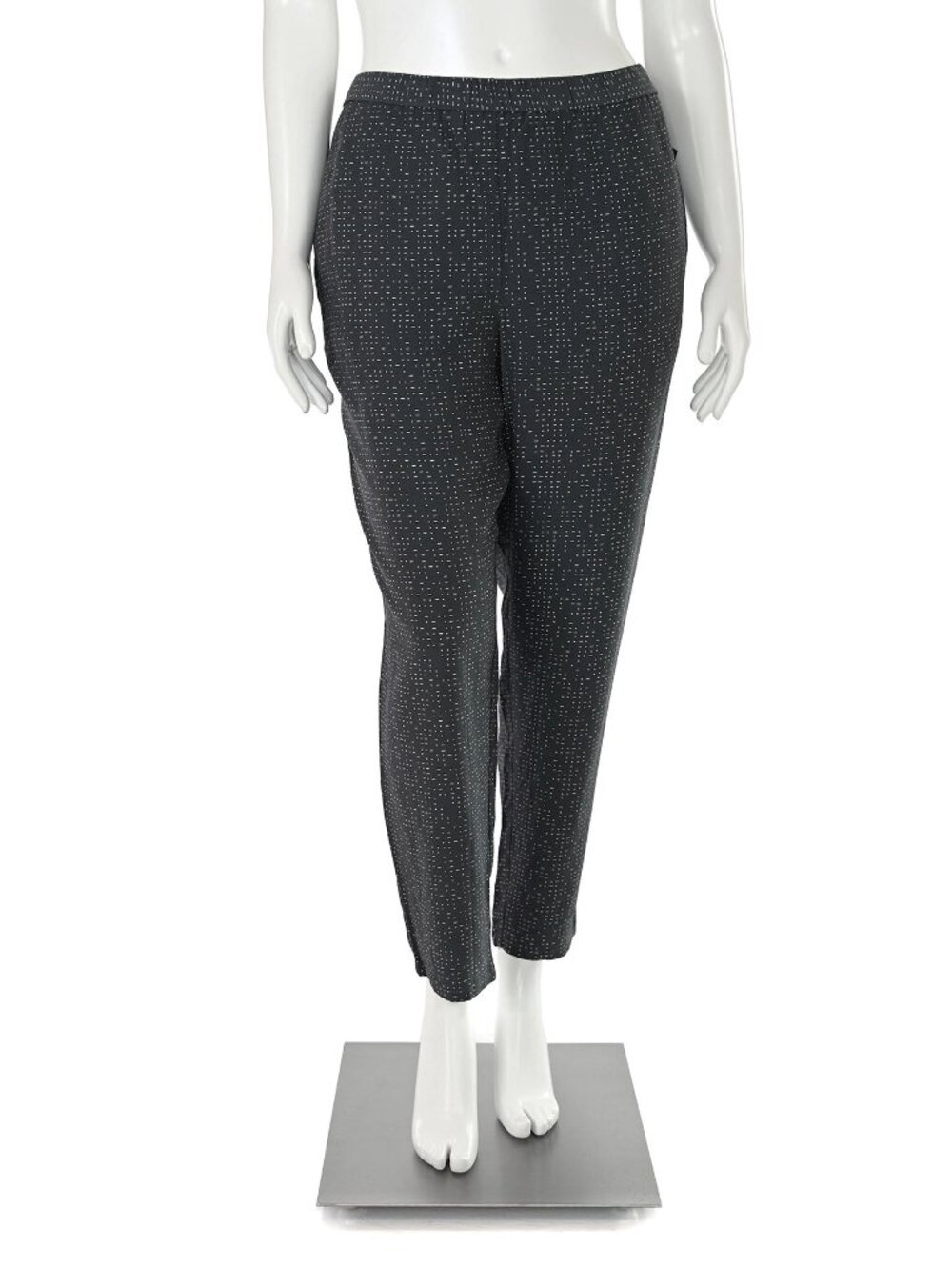 NWT Eileen Fisher $198 Graphite Checked Morse Code Tencel Viscose Pant sz L